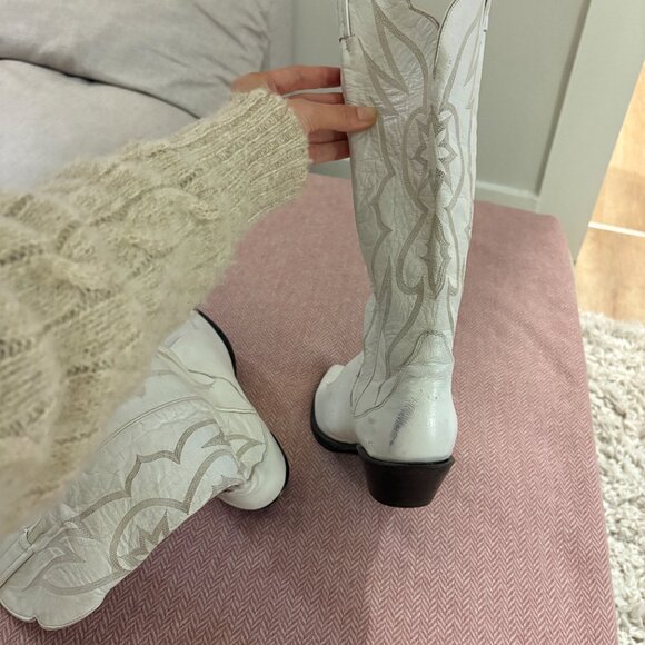 Tony Lama White Cowboy Boots Size 10M Vintage - Picture 10 of 12